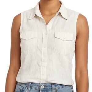 Richard Malcolm Button Down Tank Shirt Chest Pockets Irish Linen White XLarge